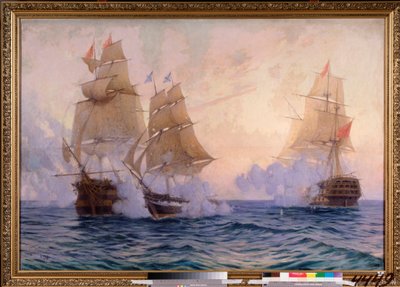 Briggen Mercury kjemper mot to tyrkiske fartøyer, 14. mai 1829 (Episode av den russisk-tyrkiske krigen av Mikhail Stepanovich Tkatchenko