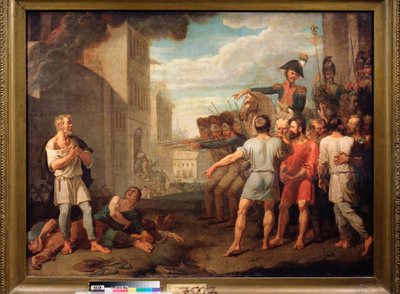 Henrettelsen av russerne av de franske soldatene i 1812 (Episode av Napoleonskrigene, russisk kampanje) - Maleri av Mikhail Tikhonov (1789-1862), olje på lerret av Mikhail Tikhonov