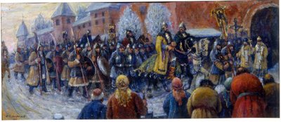Ankomst av Alexander Nevsky til Novgorod etter slaget ved isen av Mikhail Vasilievich Nesterov