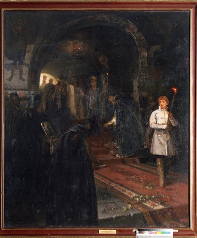 Supplikanter ved tsarhoffet. (Supplikantene ved tsarens domstol). Da Ivan III den store (1462-1505) giftet seg med Sophie (nee Zoe Paleologue, rundt 1455-1503) i 1472, ønsket den store prinsen å gjøre Moskva til det tredje Roma. Mikhs maleri av Mikhail Vasilievich Nesterov