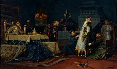 Faller sot. Boyar Druzhina Andreevich Morozov før Ivan the Terrible, 1885 av Mikhail Vasilievich Nesterov