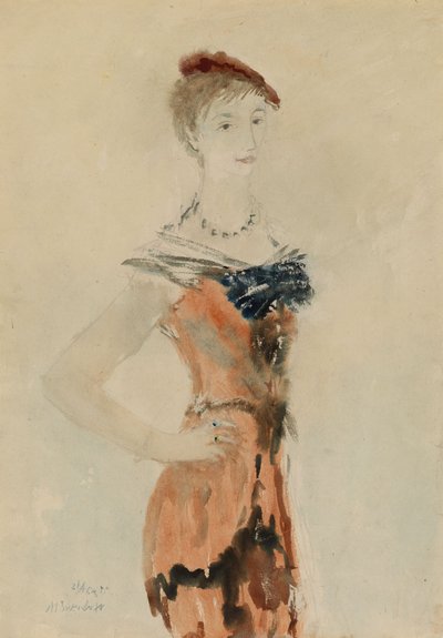 Lady with a Red Beret, 1935 av Mikhail Xenofontovich Sokolov