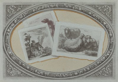 Trompe l'Oeil: Landskap og sauer, ved bruk av originale kobberplater av Milanese 18th Century, and Francesco Londonio