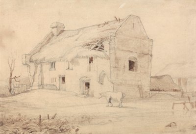 Hytte med beitende hester av Miles Edmund Cotman