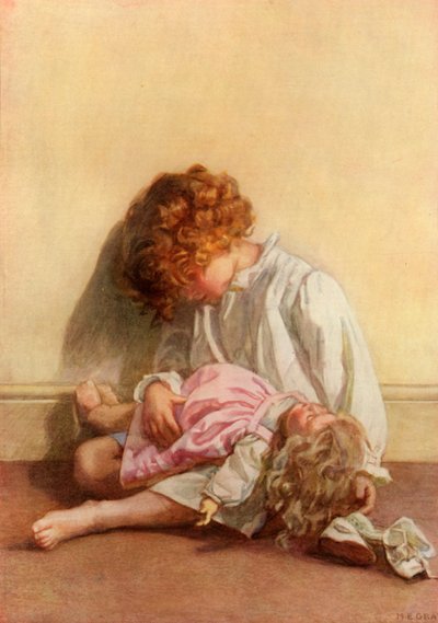 'Å instruere dollyen hennes i kunsten å gå pent til byes', 1914. av Millicent Etheldreda Gray