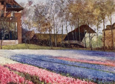 En nederlandsk hage om våren (farge litho) av Mima Nixon
