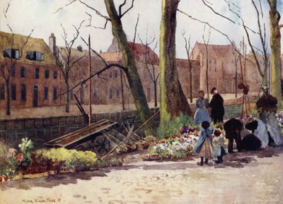 Blomstermarked, Haarlem (farge litho) av Mima Nixon