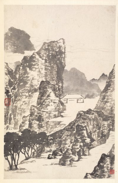 Landskap etter Mi Fu, 1788. av Min Zhen