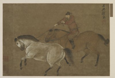 En rytter som lasser en hest av Ming Dynasty Chinese School