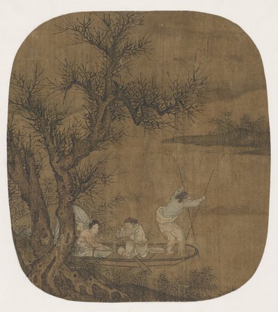 Nyter et måltid om bord på en båt, 1500-1600-tallet (blekk og farge på silke) av Ming Dynasty Chinese School