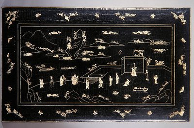 Kang bordplate (innsatt lakkert tre med bein) (se også 272139) av Ming Dynasty Chinese School