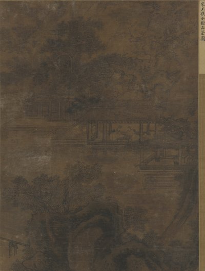 Landskap: to menn i en paviljong under trær av Ming Dynasty Chinese School