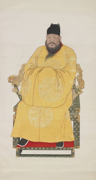 Portrett av Xuande-keiseren (1399–1435), den femte keiseren av Ming-dynastiet (hengende skriftrull, blekk og farger på papir) av Ming Dynasty Chinese School