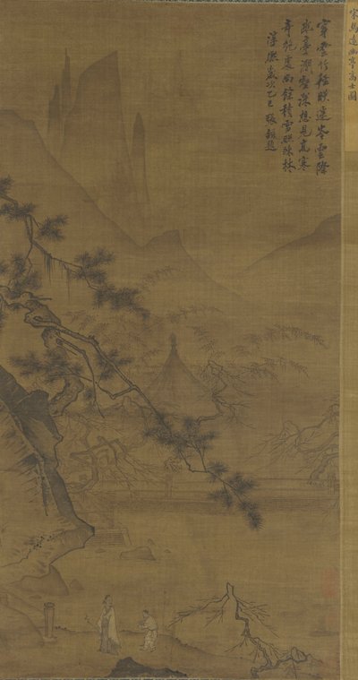 Forsker nærmer seg bortgjemt paviljong, 1400-1500-tallet av Ming Dynasty Chinese School