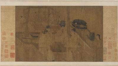 The Double Screen: Emperor Li Jing Watching his Brothers Play Weiqi (blekk og farge på silke) av Ming Dynasty Chinese School