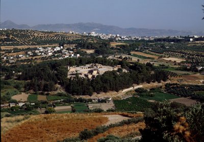 Minoisk kunst: utsikt over hele palasset til kong Minos i Cnossos (Knossos). 1600-1400 f.Kr. Kreta av Minoan
