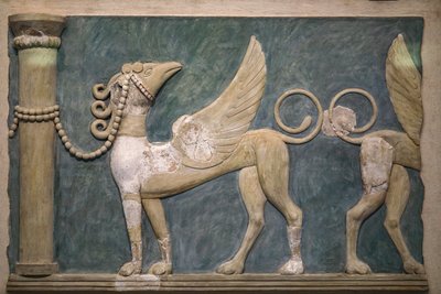 Freskomaleri av Griffins med høy relieff. Knossos-palasset. 1600-1450 f.Kr av Minoan