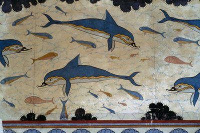 Megaron av Queen dekorert med delfinfresker, Knossos-palasset, Kreta, Hellas, minoisk sivilisasjon av Minoan