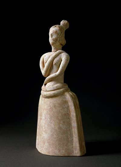 Minoisk kunst: terrakottafigur av kvinne i en holdning av tilbedelse. Fra helligdommen til Piskokephalo på Kreta. 1700-1450 f.Kr. Dim. 24,6 cm Heraklion, arkeologisk museum av Minoan