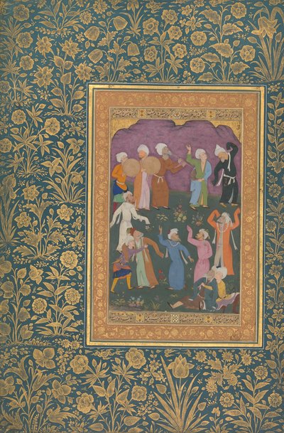 Dancing Dervishes, Folio fra Shah Jahan Album, recto: ca. 1610, bakside: ca. 1530-50. av Mir 