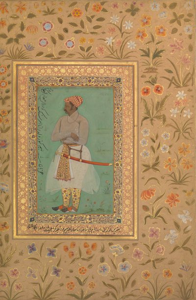 Portrett av Maharaja Bhim Kanwar, Folio fra Shah Jahan Album, verso: ca. 1615-29 av Mir 