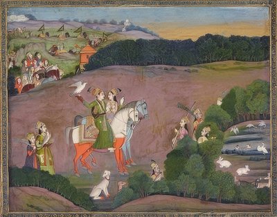 Baz Bahadur og Rupmati på falkejakt. Rundt 1735 av Mir Kalan Khan