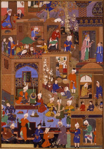 Nighttime in a City, sannsynligvis en folio fra et illustrert manuskript, ca. 1540 av Mir SayyidAli