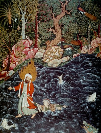 Profeten Elijah reddet prins Nur ad-Dahr fra Hamzanama, 1562-1577 av Mir Sayyid Ali