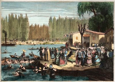 Svømming ved La Grenouillere, like utenfor Paris - La Grenouillere ved Croissy-sur-Seine i 1869 - etter Miranda av Miranda Miranda