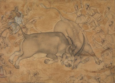 Buffaloes in Combat, slutten av 1500-tallet. av Miskin.