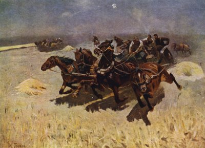 Tachanka (maskingevær montert på en hestevogn) (farge litho) av Mitrofan Borisovic Grekov