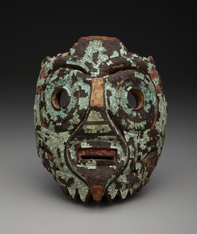 Maske, muligens av Tlaloc, ca. 1350-1521 (tre, turkis, skall, brunkull og harpiks) av Mixtec Mixtec