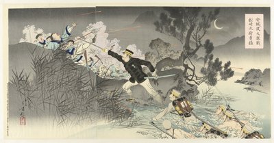 Den voldsomme kampen ved Ansung-elven, heltemoten til kaptein Matsuzaki Anjô no watashi daigekisen Matsuzaki Taii yûmo (tittel på objekt) av Mizuno Toshikata