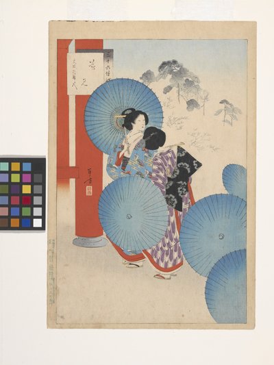 Flower-Viewing, Ladies Of The Bunsei Era (farget treblokktrykk) av Mizuno Toshikata