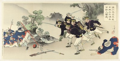 I Chinchon-regionen utviser fem militæringeniører mer enn hundre kinesiske soldater Chinsen chihô ni gomei no Nihon kôhei Shinhei hyakuyonin kitai av Mizuno Toshikata