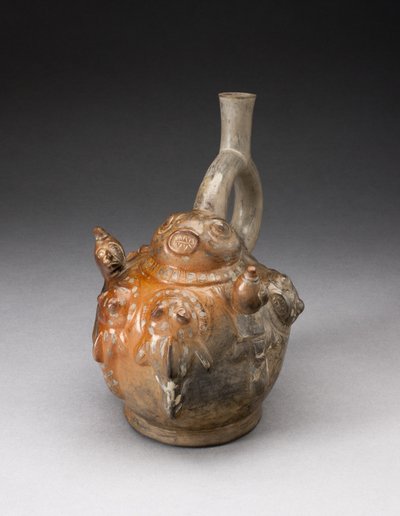 Stigbøyletutfartøy med relieff som viser en fiskescene, 100 f.Kr.-A.D. 500 av Moche