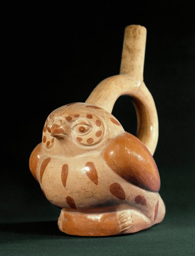 Precolombiansk kunst, Mochica-kultur (Ugly): terrakottavase i form av en ugle. 100 f.Kr.-800 e.Kr. Lima, Nasjonalmuseet for antropologi og arkeologi, Peru av Moche Moche