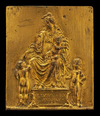 Madonna og barn tronet med to engler, 1552. av Moderno