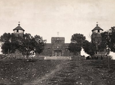 'Building an Empire' i den fascistiske tidsalderen: en abyssinisk kirke i Asmara, 09/05/1936 (s/hvitt-bilde) av Modestino Baldinetti
