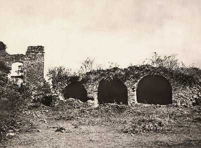 Bygge et imperium i den fascistiske tidsalderen: løvenes grøft i slottet til kong Fasiladas i Gondar, Etiopia, 09.05.1936 (s/hv-bilde) av Modestino Baldinetti