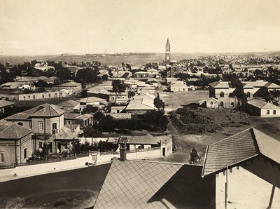'Building an Empire' i den fascistiske tidsalderen: utsikt over Asmara, 09.05.1936 (s/hvitt-bilde) av Modestino Baldinetti
