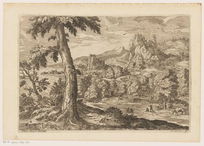 Landskap med figurer langs en elv Landskap etter Titian (serietittel) av Moise Jean Baptiste Fouard
