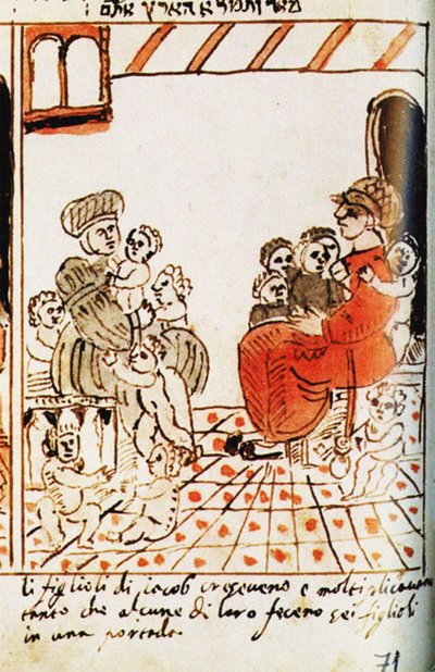 Forplantningen av israelittene i Egypt. The Codex Choumach Picture Pentateuch of Moses dal C av Moise del Castellazzo