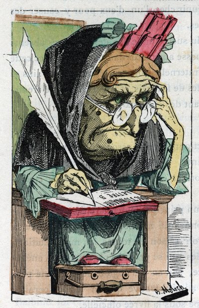 Allegori av det franske akademi i "" Le Trombinoscope"" av Touchatout, tegneserie av B. Moloch fra 1882 (1849-1909). Privat samling. av Moloch