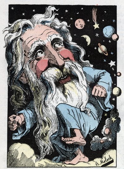 Allegory of God in "The Trombinoscope"" av Touchatout, tegneserie av B. Moloch fra 1882 (1849-1909). Privat samling. av Moloch