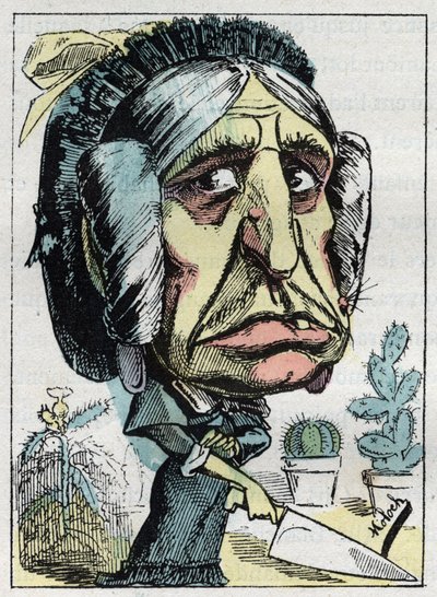 Allegori av "" stemor "" (Belle mere) i "" Le Trombinoscope"" av Touchatout, karikatur av B. Moloch fra 1882 (1849-1909). Privat samling. av Moloch