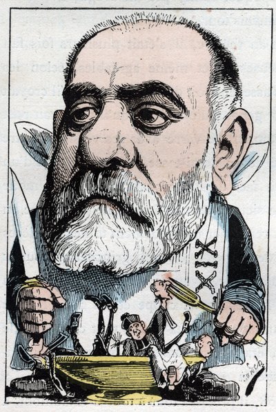 Cartoon depicting dramatic critic Francisque Sarcey (1827-1899 av Moloch