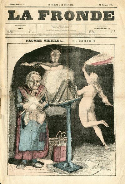 Omslag til “La Fronde (1869-1870)”, nummer 7, satirisk i farger av Moloch