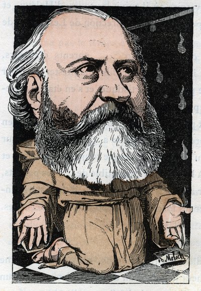 Portrett av Charles Gounod (1818-1893), fransk komponist i "Le Trombinoscope"" av Touchatout, karikatur av B. Moloch fra 1882 (1849-1909). Privat samling. av Moloch