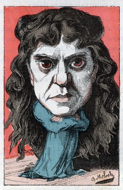 Portrett av Marie Laurent eller Marie LUGUET Fransk dramatisk kunstner fra 1800-tallet i "" Le Trombinoscope""" av Touchatout, karikatur av B. Moloch fra 1882 (1849-1909). Privat samling. av Moloch